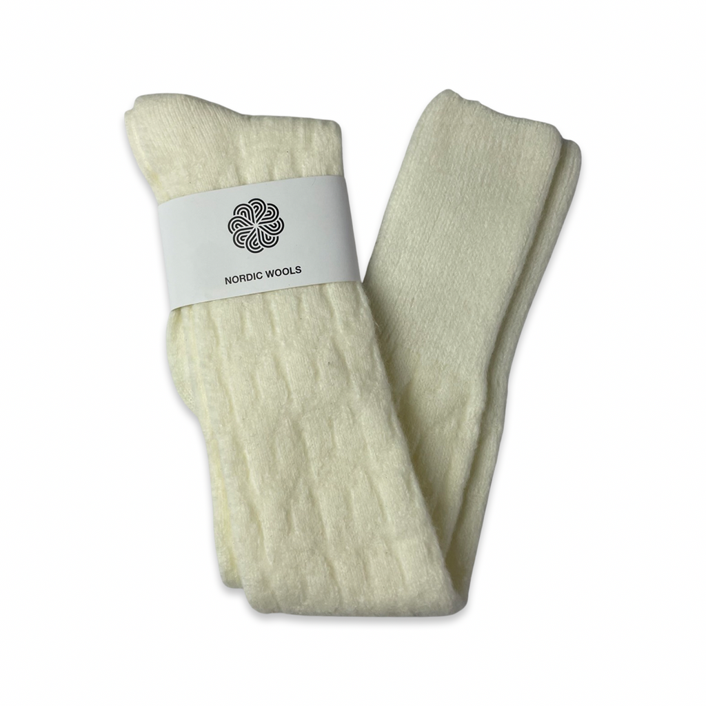 Cozy Set - Over The Knee Socks & Arm Sleeves Gloves - Creme - Womens
